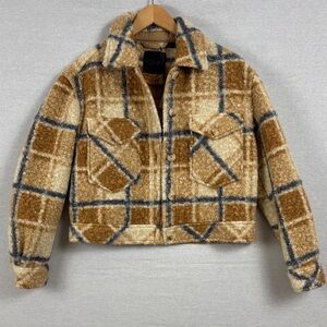 NEW! Cropped Boucle Jacket in Tan and Blue